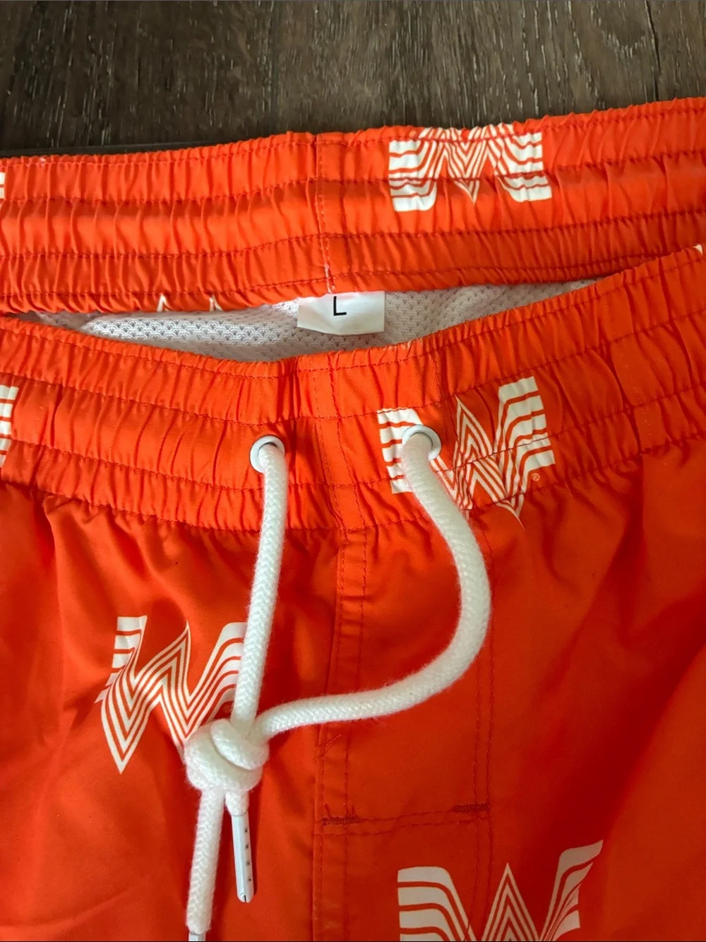 Whataburger Orange Swim Shorts with White 'W' Logo Print